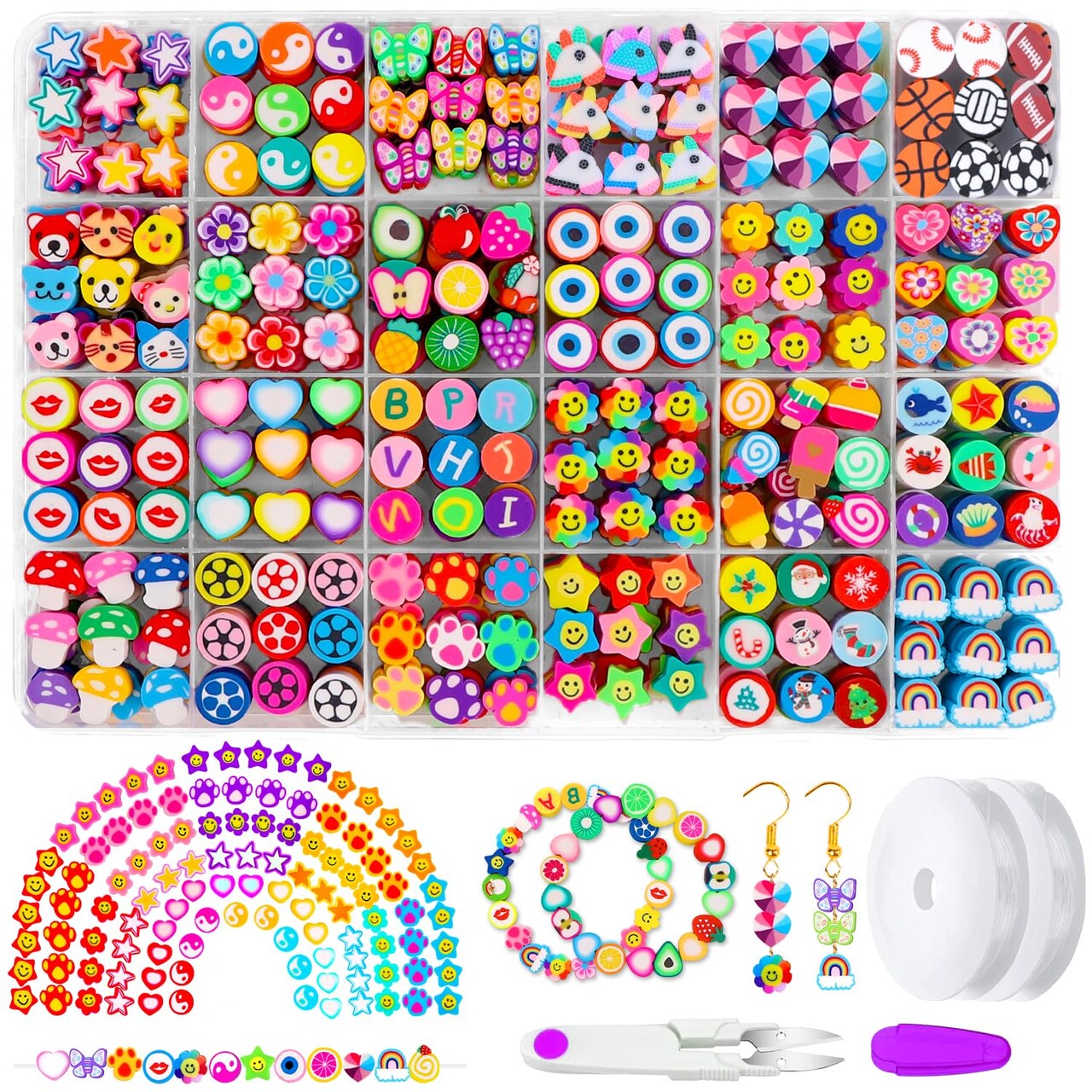 JOICEE 480PCS Fruit Flower Polymer Clay Beads 24 Style Cute Heart